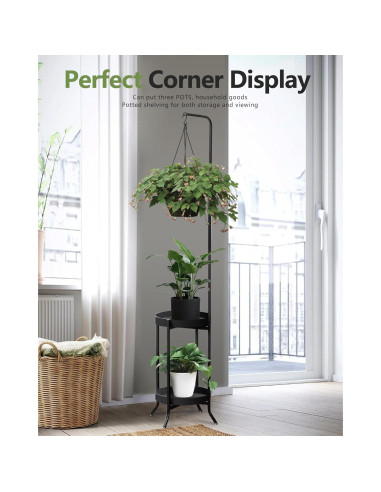 Soporte de Planta Colgante RINBOU 2 Niveles 155 cm Negro