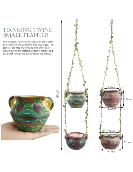 4 Macetas Colgantes de Cerámica Boho Yuccasly con Drenaje 4 Macetas Colgantes de Cerámica Boho Yuccasly con Drenaje