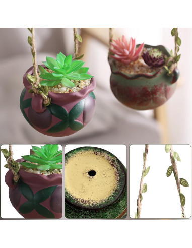 4 Macetas Colgantes de Cerámica Boho Yuccasly con Drenaje