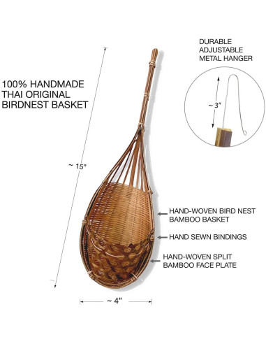 Cesta Colgante de Bambú Natural PANWA - Set de 3, 10 cm
