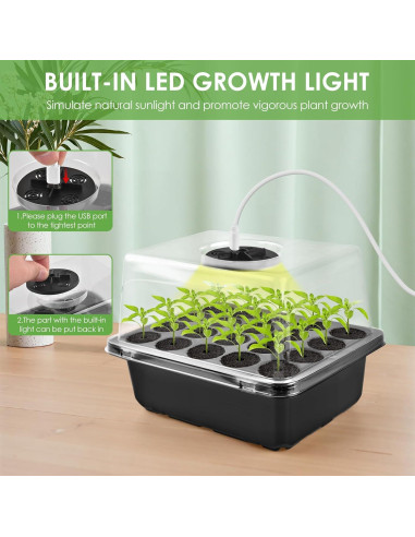 Bandeja de Inicio de Semillas PACETAP con Luz LED y 20 Esponjas