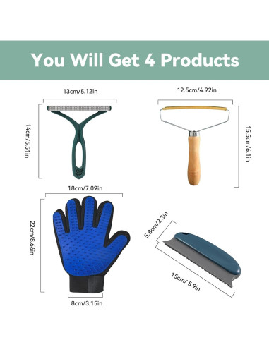 Set Quitapelos para Mascotas 4 Piezas Yunlnny - Guante y Cepillos