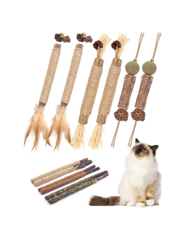 TINDTOP Palos Masticables de Silvervine para Gatos - Paquete de 12