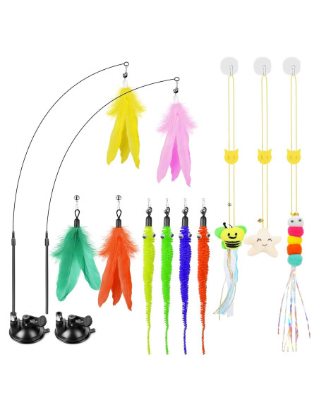 Juguete Interactivo para Gatos Sunshinetop con Ventosa y Plumas Juguete Interactivo para Gatos Sunshinetop con Ventosa y Plumas