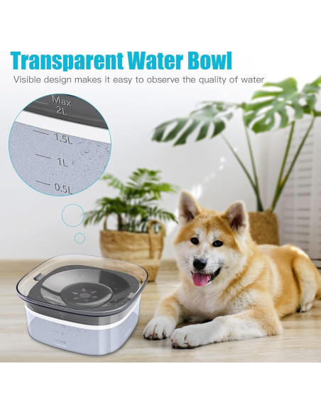 Tazón de Agua para Perros UPSKY 2L Antiderrame y Antideslizante Tazón de Agua para Perros UPSKY 2L Antiderrame y Antideslizante