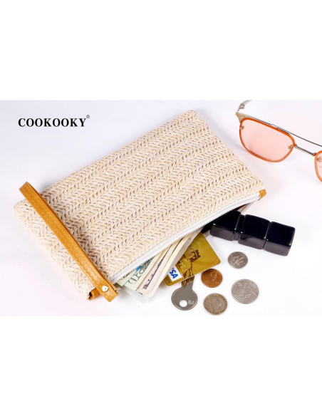 Bolsa de Mano de Paja COOKOOKY para Mujeres Beige 21x14cm Bolsa de Mano de Paja COOKOOKY para Mujeres Beige 21x14cm