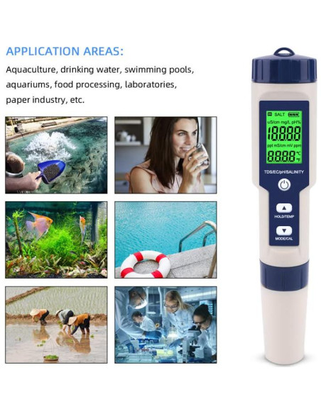 Medidor de Salinidad y pH Digital Hofun 5 en 1 para Agua Medidor de Salinidad y pH Digital Hofun 5 en 1 para Agua