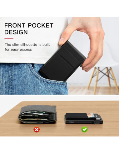 Billetera Slim YESIIW Negra para Hombres con Bloqueo RFID
