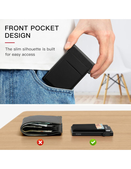 Billetera Slim YESIIW Negra para Hombres con Bloqueo RFID Billetera Slim YESIIW Negra para Hombres con Bloqueo RFID