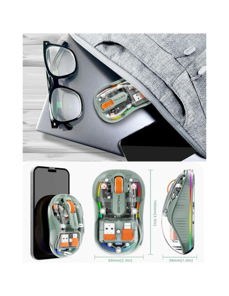 Ratón Inalámbrico Bluetooth JUHOO RGB Transparente Recargable Ratón Inalámbrico Bluetooth JUHOO RGB Transparente Recargable