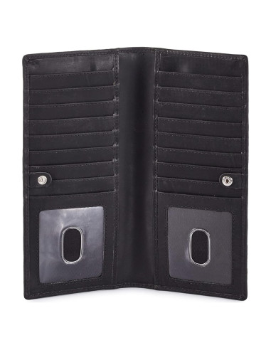 Billetera Larga Unisex Cuero Real Bifold RFID Slim 21.34x9.53cm