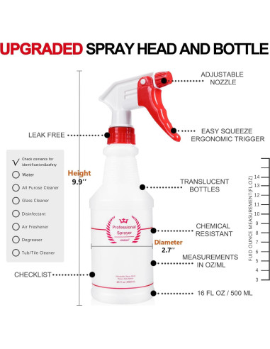Botellas de Spray Uineko 500 ml (Paquete de 4) Ajustables