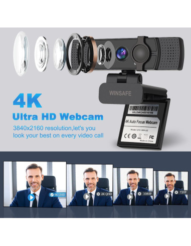 Cámara Web 4K WINSAFE UHV-50H, Enfoque Automático, USB