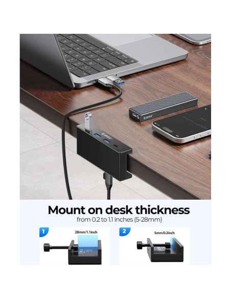 Hub USB 3.0 ORICO con Abrazadera y Puerto USB-C 4 Puertos Hub USB 3.0 ORICO con Abrazadera y Puerto USB-C 4 Puertos