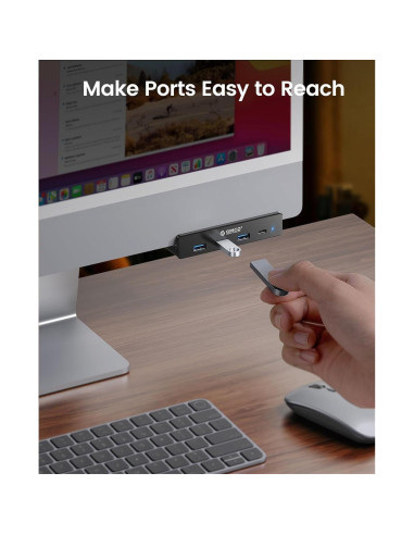 Hub USB 3.0 ORICO con Abrazadera y Puerto USB-C 4 Puertos
