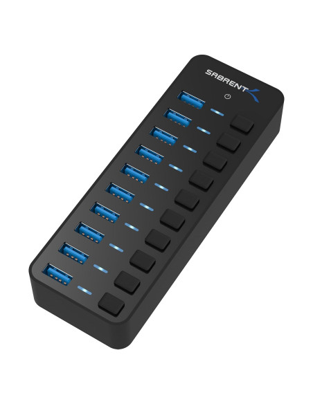 Hub USB 3.0 Sabrent 10 Puertos 60W con Interruptores LED Hub USB 3.0 Sabrent 10 Puertos 60W con Interruptores LED