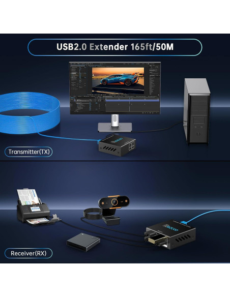 Extensor USB 50m EZCOO HUB 4 Puertos USB2.0 sobre Ethernet Extensor USB 50m EZCOO HUB 4 Puertos USB2.0 sobre Ethernet