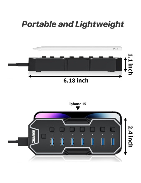 Hub USB 3.0 ZIUMIER 7 Puertos con Tira LED RGB 100 cm Hub USB 3.0 ZIUMIER 7 Puertos con Tira LED RGB 100 cm