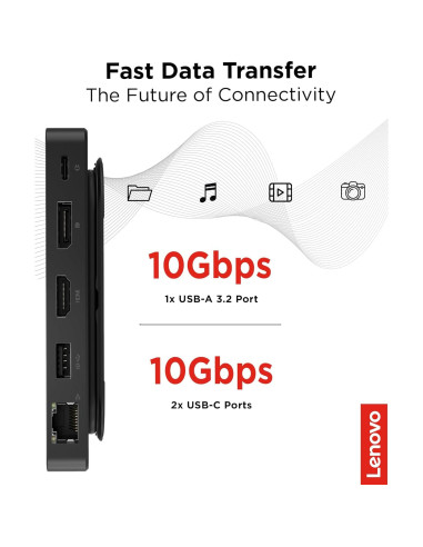 Dock de Viaje USB-C Lenovo - 7 Puertos, Duales Pantallas 4K