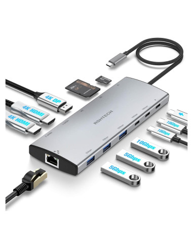 RSHTECH Hub USB C 12 en 1 Doble Monitor 4K Adaptador Multiport