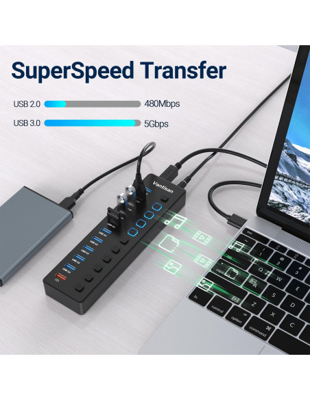 Hub USB 3.0 Alimentado 11 Puertos con Carga Rápida 5V 4A Hub USB 3.0 Alimentado 11 Puertos con Carga Rápida 5V 4A