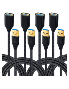 Cable de Extensión USB 3.0 Besgoods 1.83m Pack de 4 Negro