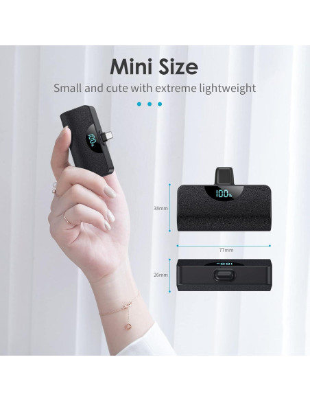 Banco de Energía Portátil USB-C 5200mAh Dongguan Negro Banco de Energía Portátil USB-C 5200mAh Dongguan Negro