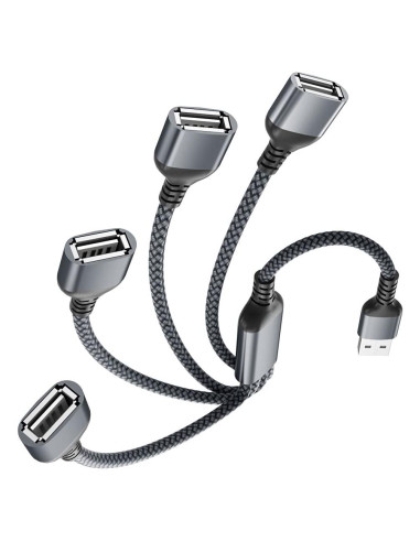 Divisor USB-A 4 Puertos Elebase 0.3M Adaptador Gris