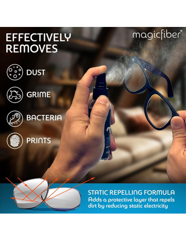 Kit de Limpieza de Gafas MagicFiber 17 Piezas - 2 Aerosoles 59ml + 15 Paños Microfibra