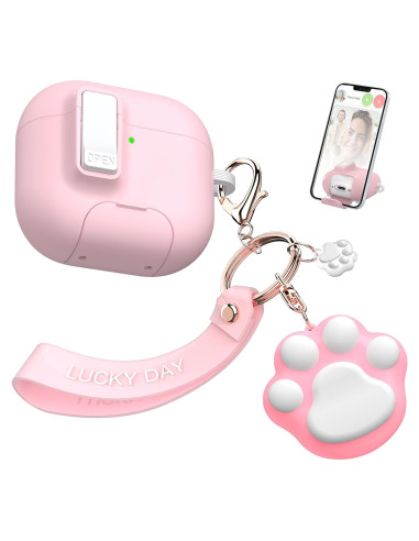 Funda Rosa para AirPods 4 con Llavero y Kit de Limpieza