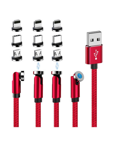 Cable de Carga Magnético 3 en 1 ANMONE 540 Rojo 2x3ft 2x6ft