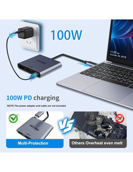 Adaptador USB C a HDMI 4K 100W PD y USB 3.0 - 3 en 1 Adaptador USB C a HDMI 4K 100W PD y USB 3.0 - 3 en 1