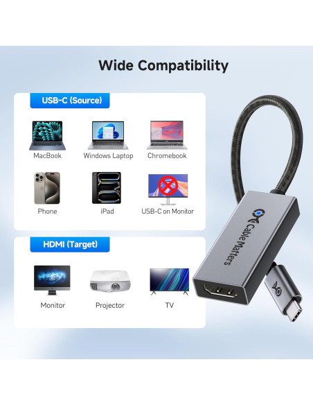 Adaptador USB-C a HDMI 2.1 Cable Matters 8K 60Hz 48Gbps Adaptador USB-C a HDMI 2.1 Cable Matters 8K 60Hz 48Gbps
