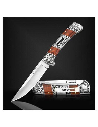Navaja de bolsillo NedFoss SMILODON 21.6 cm con mango de palo de rosa