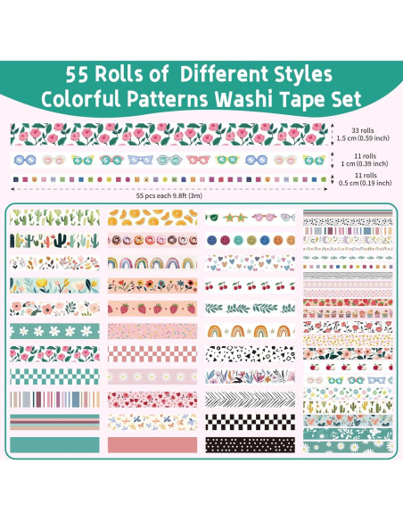 55 Rollos de Cinta Washi MOOKER Bohemia Decorativa 15mm 55 Rollos de Cinta Washi MOOKER Bohemia Decorativa 15mm