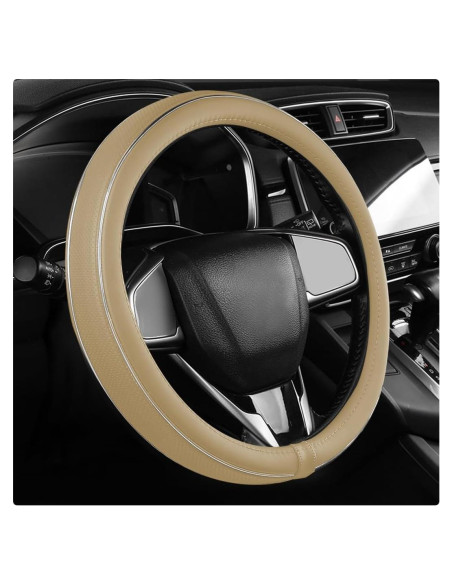 Funda de Volante de Cuero Yourkar Beige 38.1 cm Antideslizante Funda de Volante de Cuero Yourkar Beige 38.1 cm Antideslizante