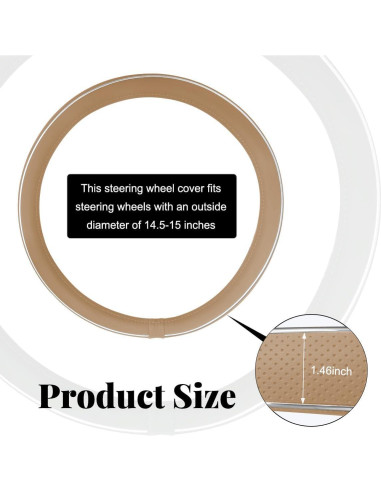 Funda de Volante de Cuero Yourkar Beige 38.1 cm Antideslizante