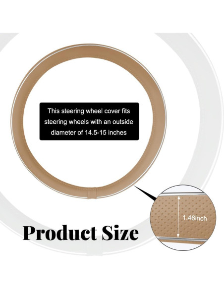 Funda de Volante de Cuero Yourkar Beige 38.1 cm Antideslizante Funda de Volante de Cuero Yourkar Beige 38.1 cm Antideslizante