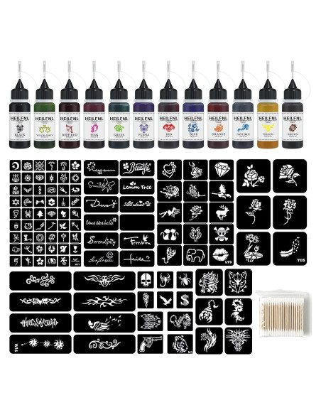 Kit de Tatuajes Temporales HEILFNL 12 Colores 111 Plantillas Kit de Tatuajes Temporales HEILFNL 12 Colores 111 Plantillas