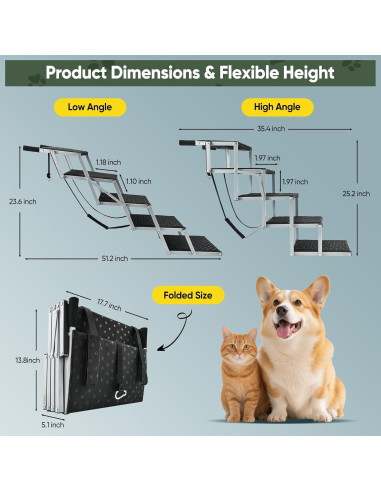 Rampas Plegables para Perros SakerPlus - Soporta 90kg, 5 Pasos