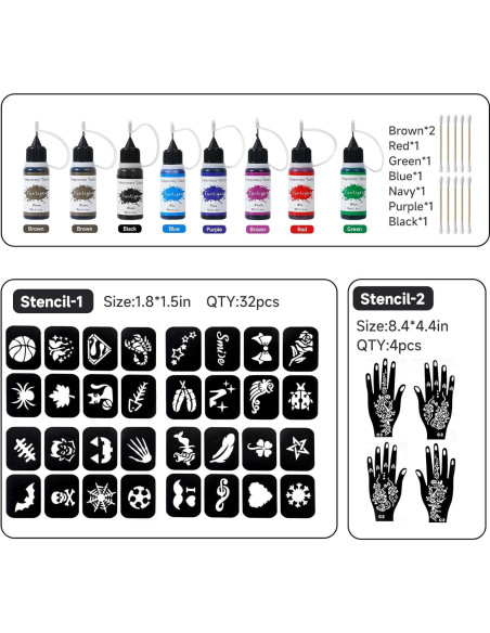 Kit de Tatuajes Temporales Funtigee - 8 Tintas y 4 Plantillas Kit de Tatuajes Temporales Funtigee - 8 Tintas y 4 Plantillas