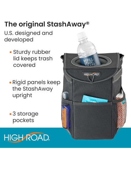 Basurero de Coche StashAway Talus Negro con Tapa de Goma Basurero de Coche StashAway Talus Negro con Tapa de Goma