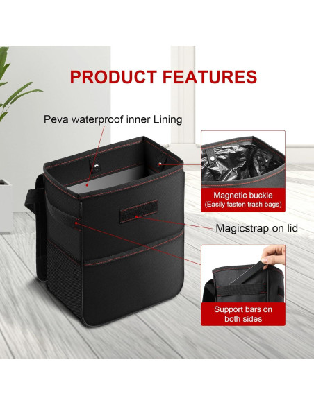Bote de Basura para Auto Simple Deluxe 2L Impermeable Negro Bote de Basura para Auto Simple Deluxe 2L Impermeable Negro