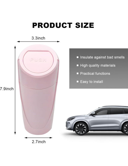 Basurero de Coche FSTURIOS Rosa con Tapa Abatible 1200ml Basurero de Coche FSTURIOS Rosa con Tapa Abatible 1200ml