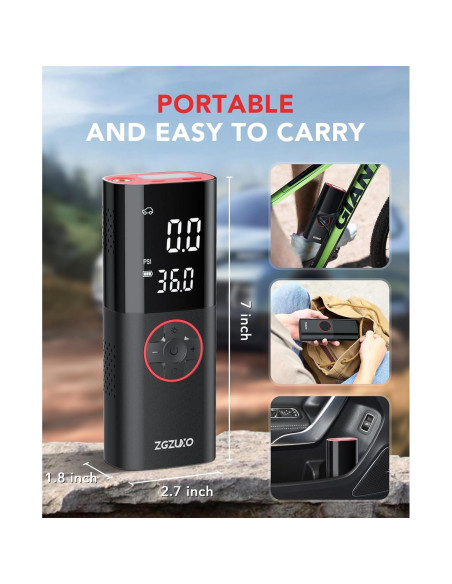 Compresor de Aire Portátil ZGZUXO 150 PSI Batería 7800mAh Compresor de Aire Portátil ZGZUXO 150 PSI Batería 7800mAh