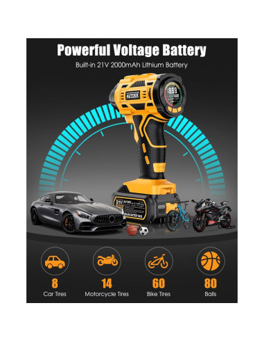 Inflador de Neumáticos Inalámbrico AUTDER AD380 180PSI 21V