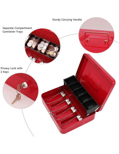 Caja de Dinero xydled con Cerradura de Llave 30x24x9 cm Roja