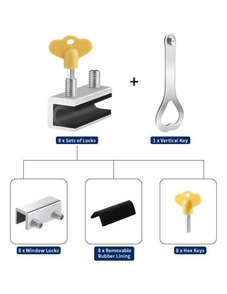 Cerraduras Deslizantes de Seguridad Reliancer - 8 Piezas Aluminio Cerraduras Deslizantes de Seguridad Reliancer - 8 Piezas Aluminio