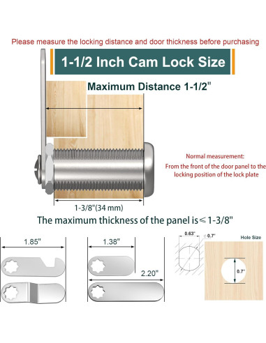 Cerraduras de Gabinete Yqwwda 1-1/2" con Llave - 3 Pcs