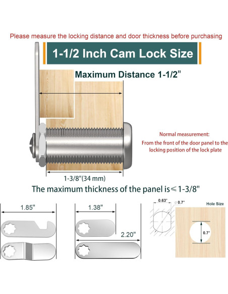 Cerraduras de Gabinete Yqwwda 1-1/2" con Llave - 3 Pcs Cerraduras de Gabinete Yqwwda 1-1/2" con Llave - 3 Pcs